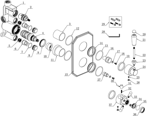 Berrys Traditional Lever Thermostatic Single Outlet Shower Valve - Brushed Brass