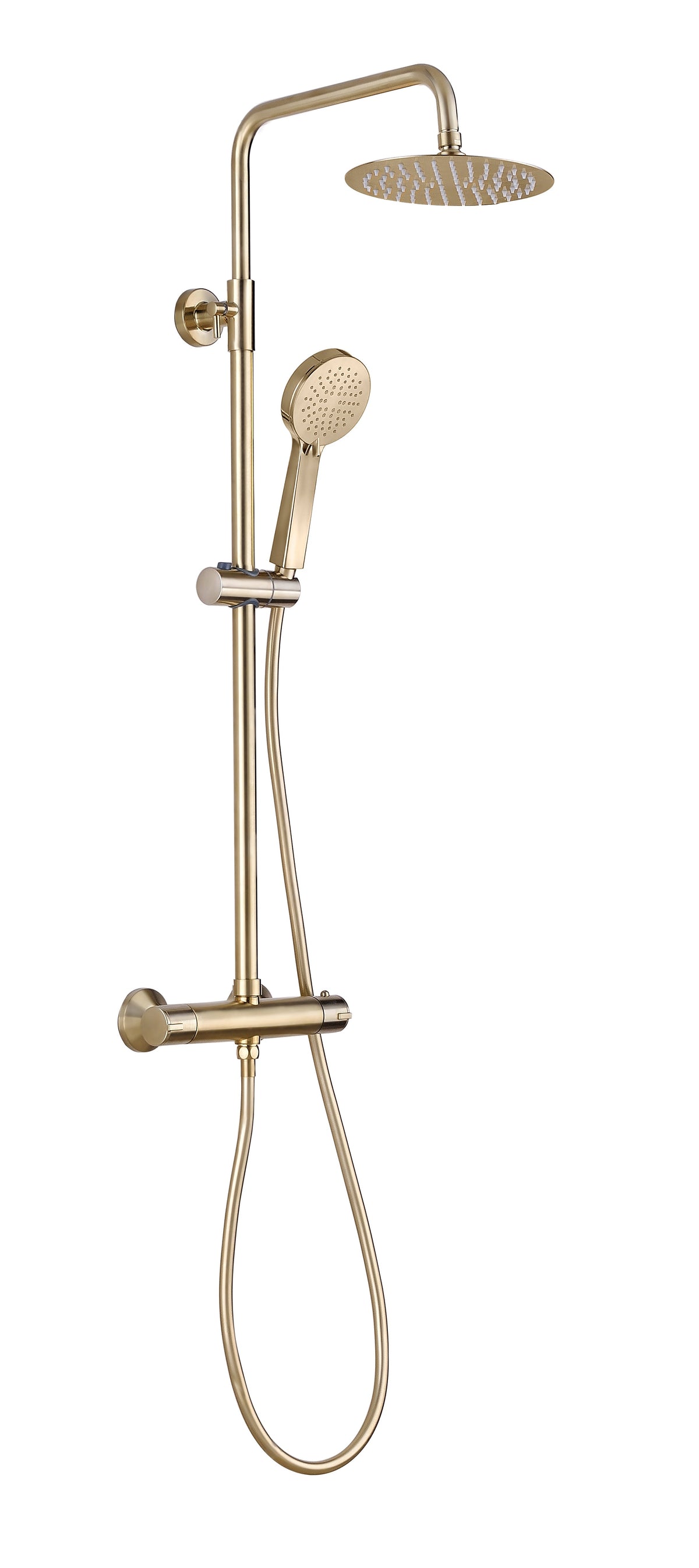 Round Thermostatic Bar Mixer w/Riser Kit - Brushed Brass