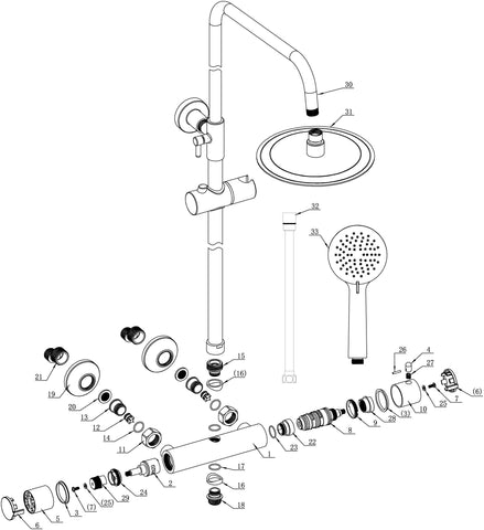 Round Thermostatic Bar Mixer w/Riser Kit - Brushed Brass