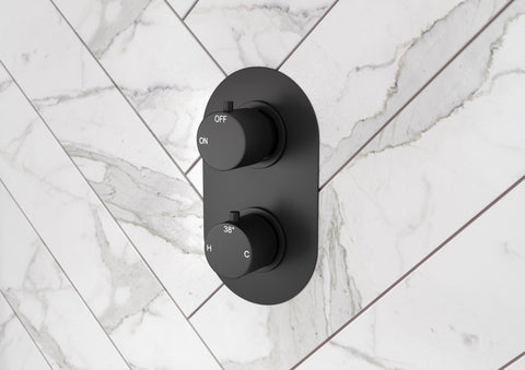Aube Thermostatic Two Outlet Twin Shower Valve - Matt Black