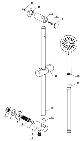 Aube Round Riser Rail Kit w/Elbow & 3 Mode Handset - Brushed Bronze