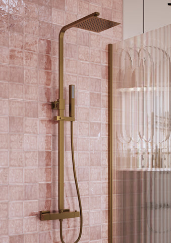 Colne Square Thermostatic Bar Mixer w/Riser Kit - Brushed Bronze