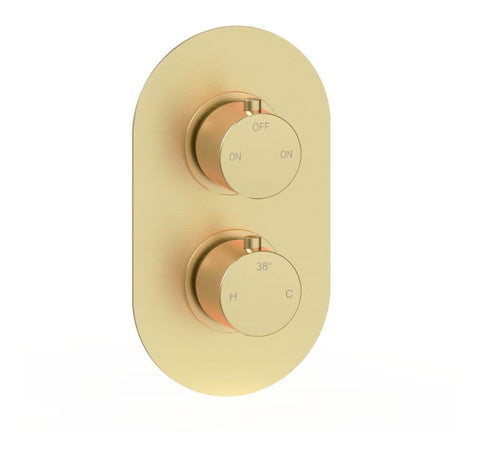 Aube Thermostatic Two Outlet Twin Shower Valve - Brushed Brass