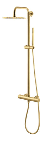 Vema Thermostatic Round Bar Valve w/Fixed Head & Riser - Brushed Brass