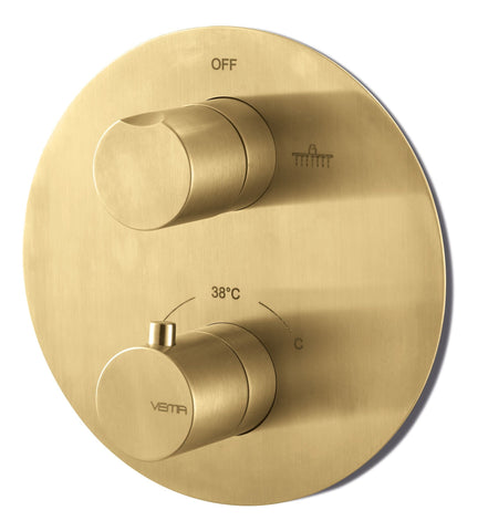 Vema Tiber Two Outlet Thermostatic Mixer - Brushed Brass
