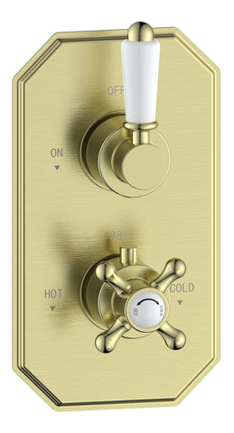 Berrys Traditional Lever Thermostatic Single Outlet Shower Valve - Brushed Brass
