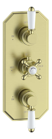 Berrys Traditional Lever Thermostatic Two Outlet Shower Valve - Brushed Brass