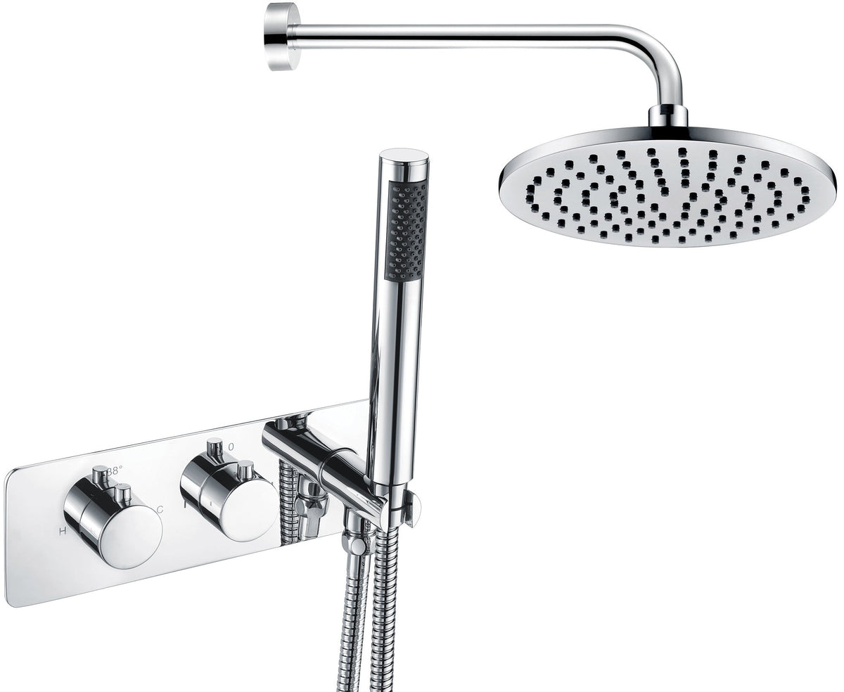 Lune Shower Pack Two - Two Outlet Twin Shower Valve w/Handset & Brass Overhead - Chrome