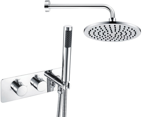 Lune Shower Pack Two - Two Outlet Twin Shower Valve w/Handset & Brass Overhead - Chrome