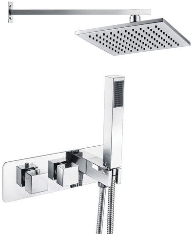 Lymington Shower Pack One - Two Outlet Twin Shower Valve w/Handset & ABS Overhead - Chrome