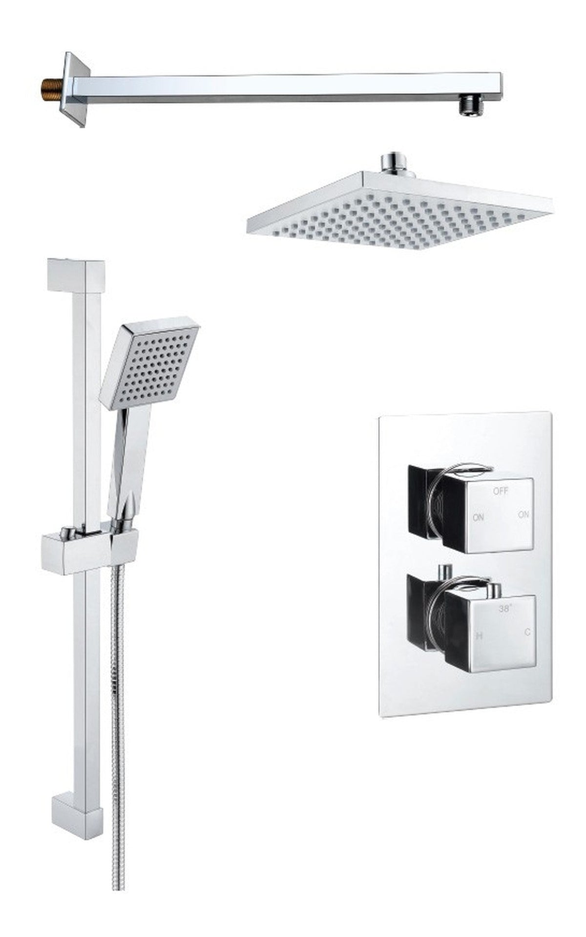 Square Concealed Valve Head & Arm Shower Pack - Chrome