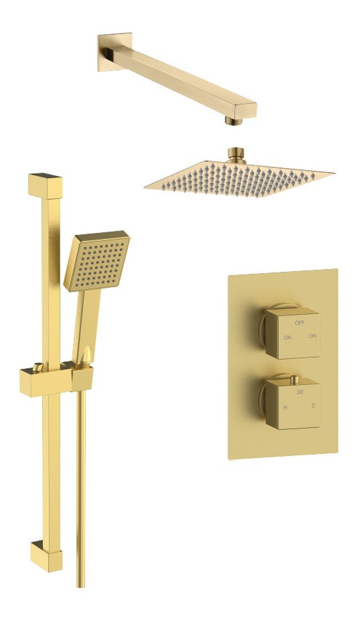 Square Concealed Valve Head & Arm Shower Pack - Brushed Brass