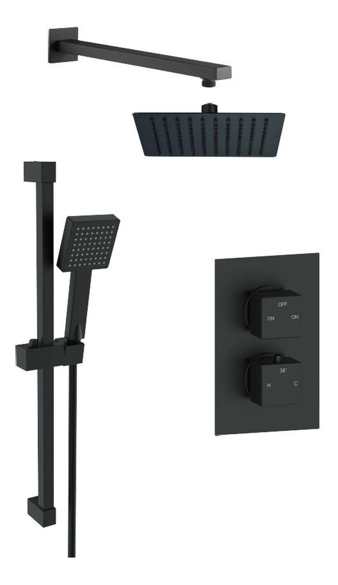 Square Concealed Valve Head & Arm Shower Pack - Matt Black