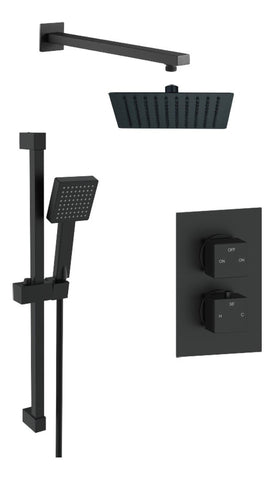 Square Concealed Valve Head & Arm Shower Pack - Matt Black