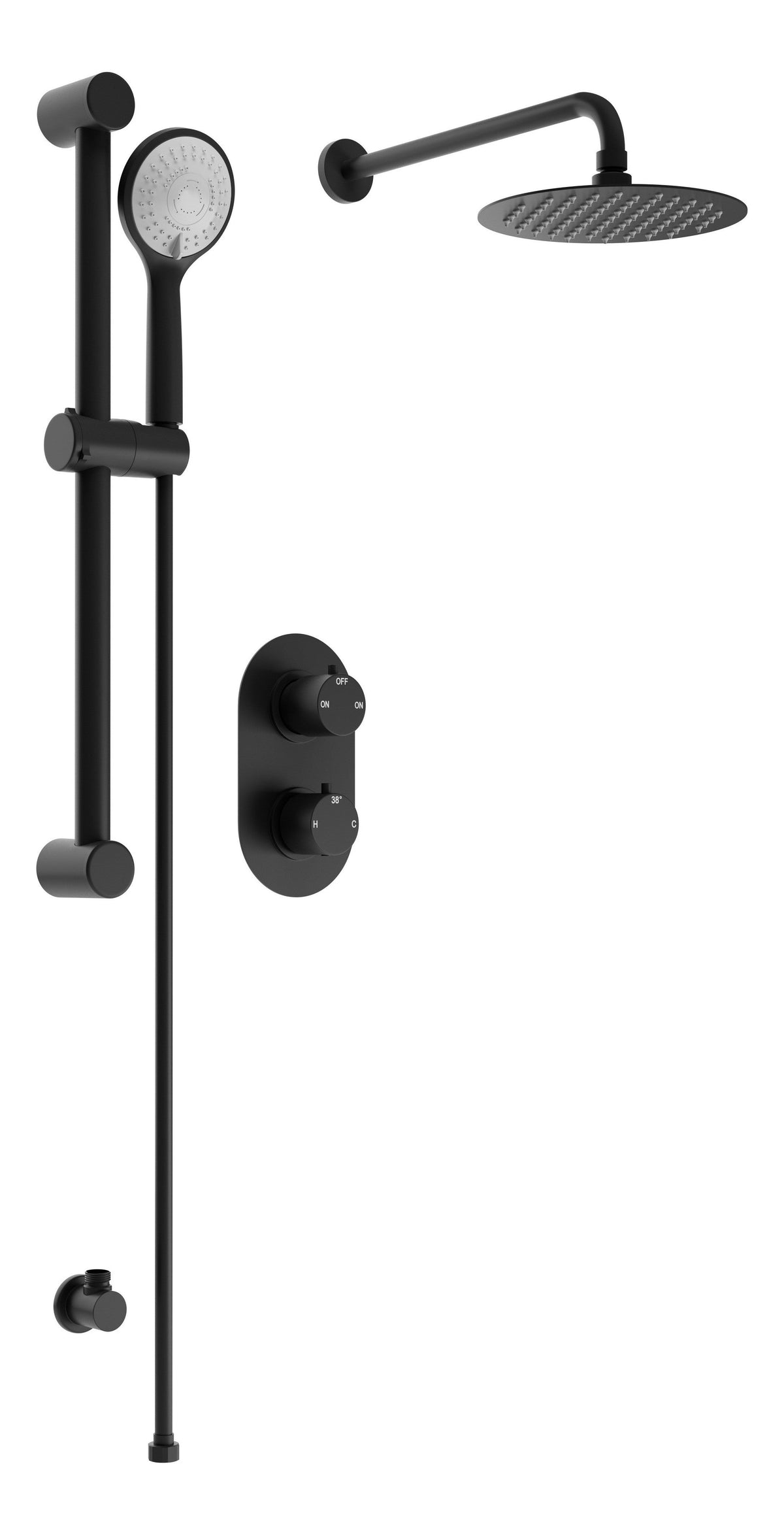 Round Concealed Valve Head & Arm Shower Pack - Black