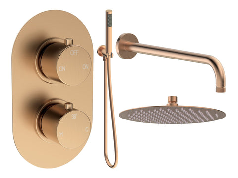 Aube Round Shower Valve & Kit Pack 4 - Brushed Bronze