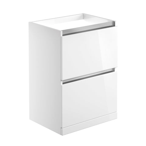 Camel 600mm 2 Drawer Floor Standing Basin Unit (No Top) - White Gloss