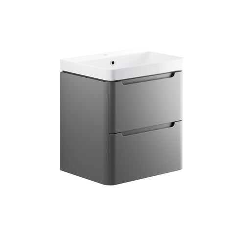 Lavant 605mm 2 Drawer Wall Hung Basin Unit - Matt Grey