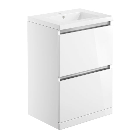 Camel 615mm 2 Drawer Floor Standing Basin Unit Inc. Basin - White Gloss