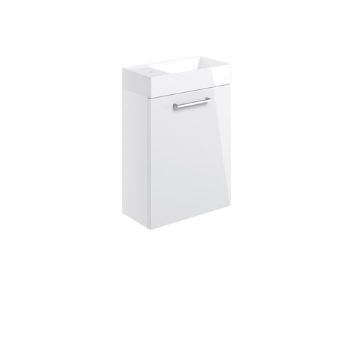 Volga 410mm Wall Hung 1 Door Basin Unit & 1TH Basin - White Gloss
