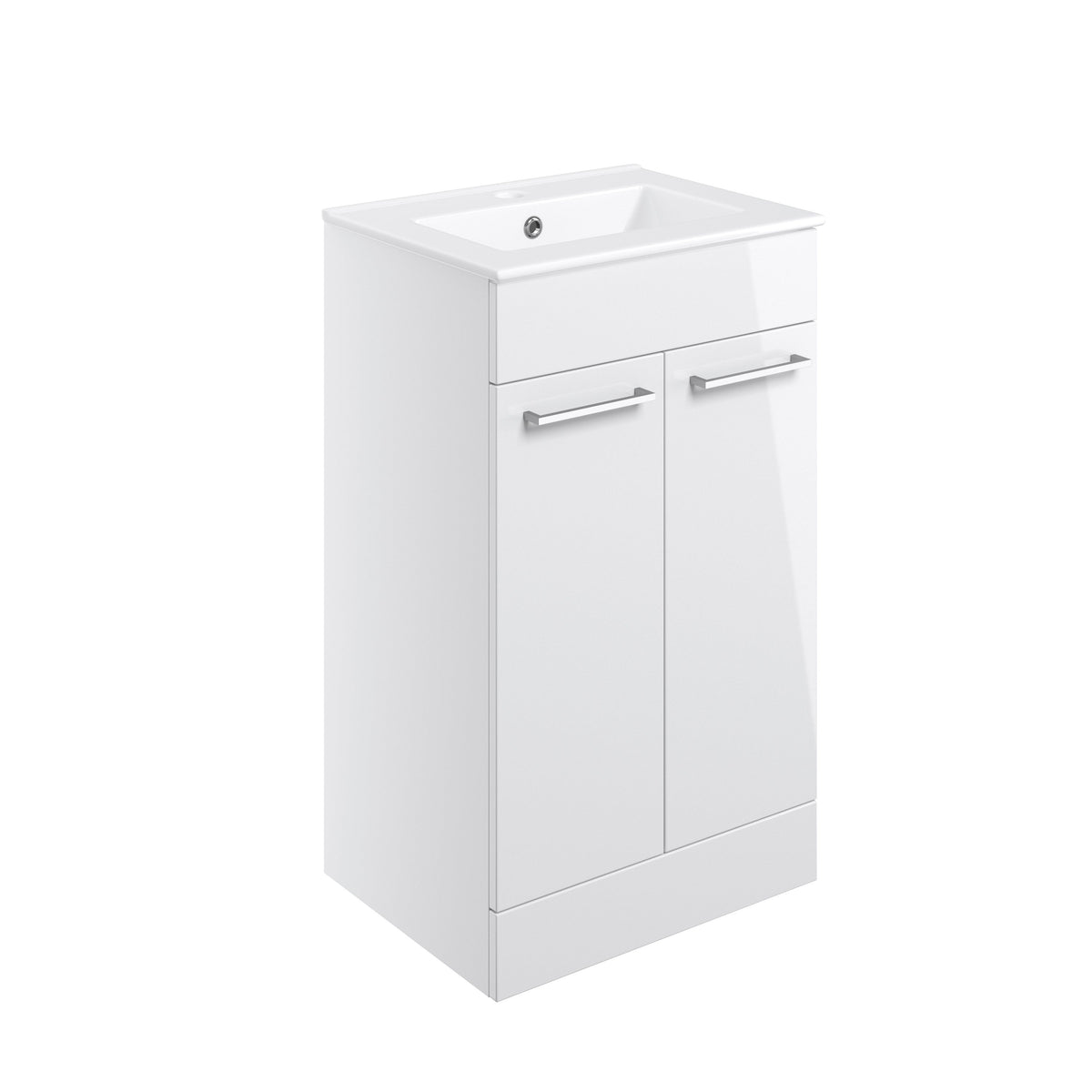 Volga 510mm Floor Standing 2 Door Basin Unit & 1TH Thin Edge Basin - White Gloss