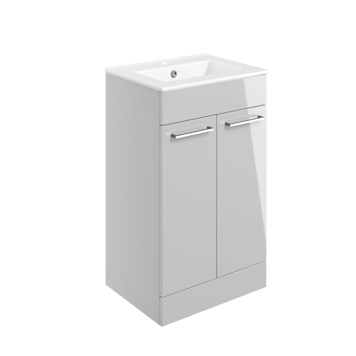 Volga 510mm Floor Standing 2 Door Basin Unit & 1TH Thin Edge Basin - Grey Gloss