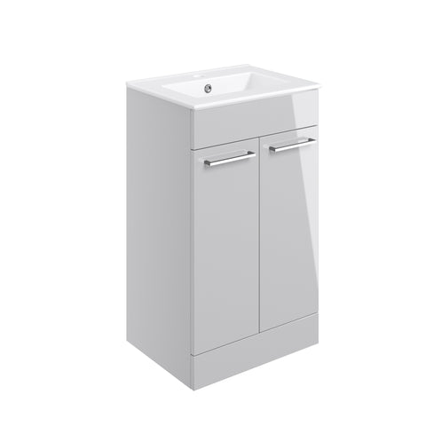 Volga 510mm Floor Standing 2 Door Basin Unit & 1TH Thin Edge Basin - Grey Gloss