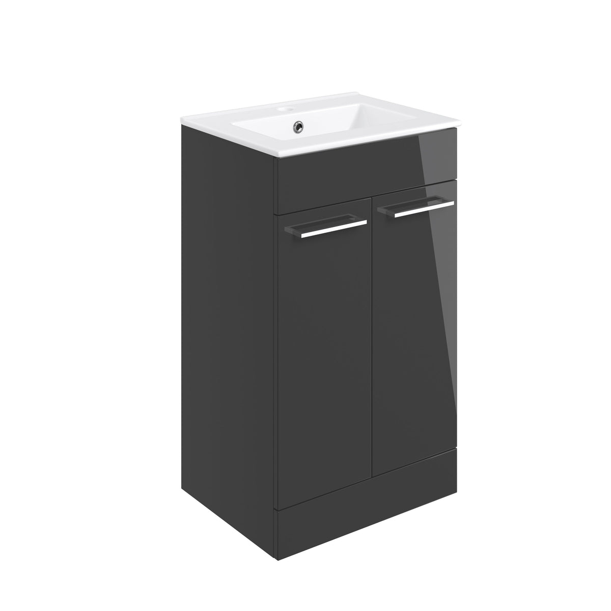 Volga 510mm Floor Standing 2 Door Basin Unit & 1TH Thin Edge Basin - Anthracite Gloss