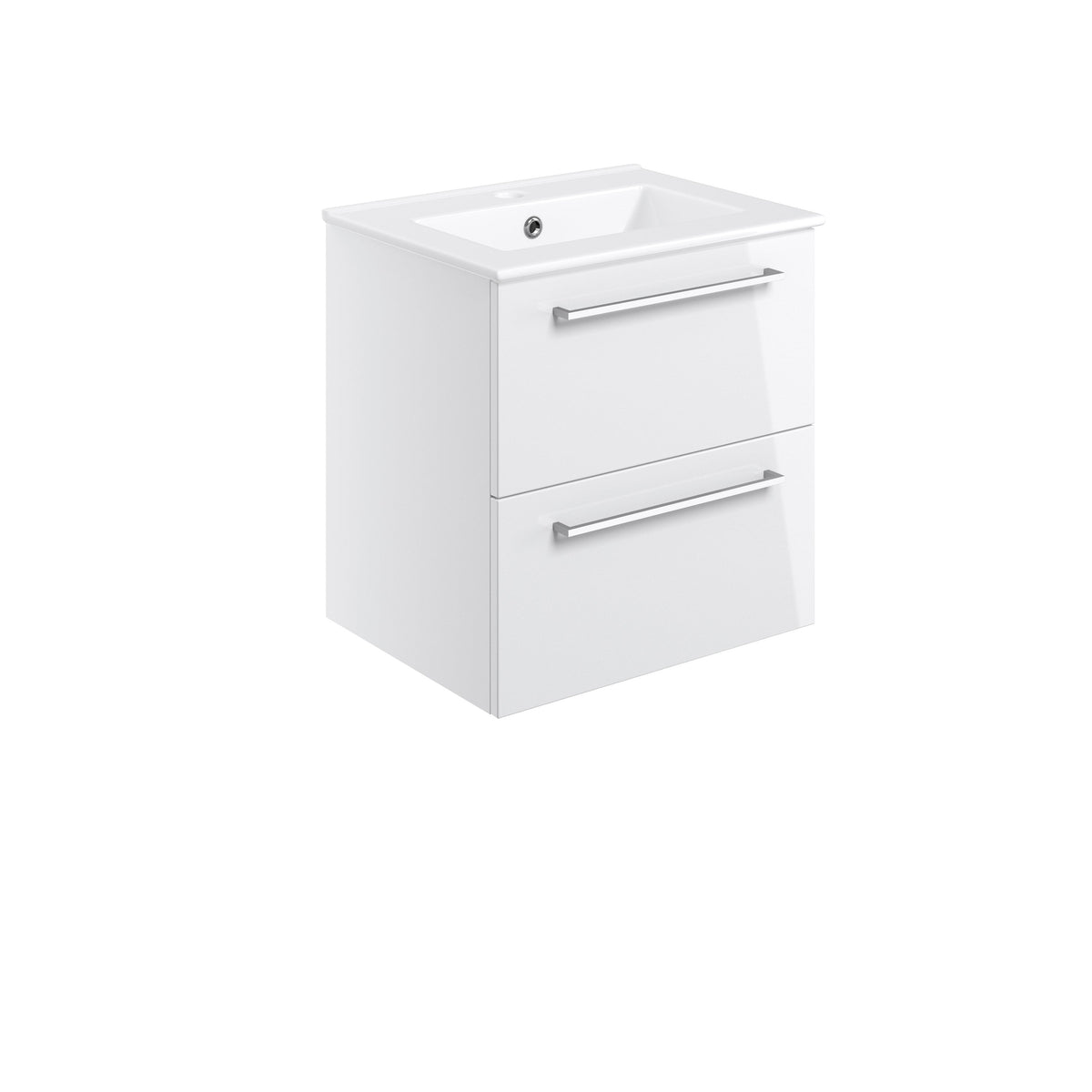 Volga 510mm Wall Hung 2 Drawer Basin Unit & 1TH Thin Edge Basin - White Gloss