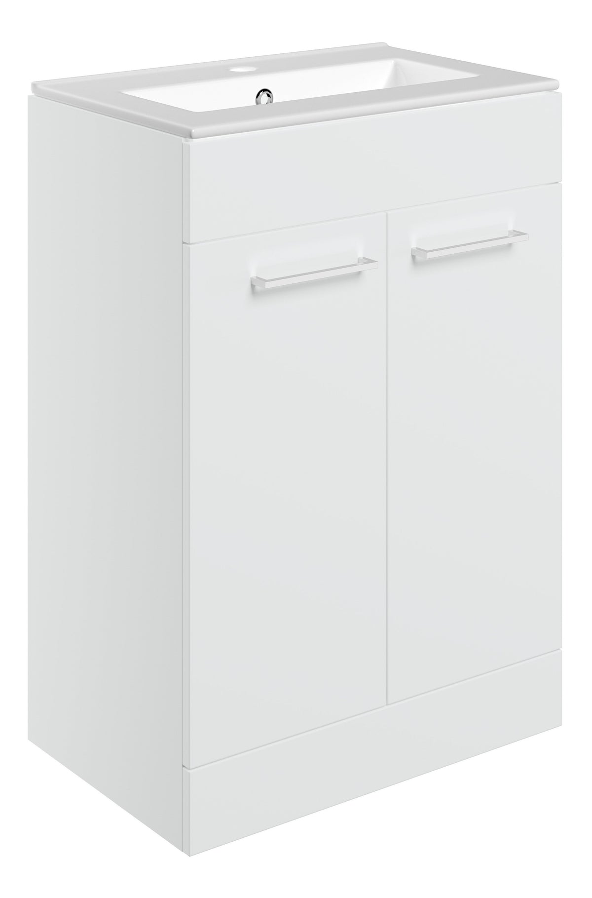 Volga 610mm Floor Standing 2 Door Basin Unit & 1TH Thin Edge Basin - White Gloss