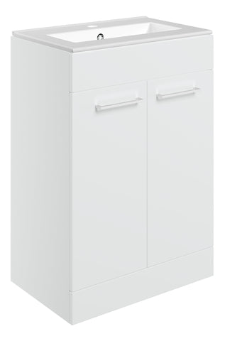 Volga 610mm Floor Standing 2 Door Basin Unit & 1TH Thin Edge Basin - White Gloss