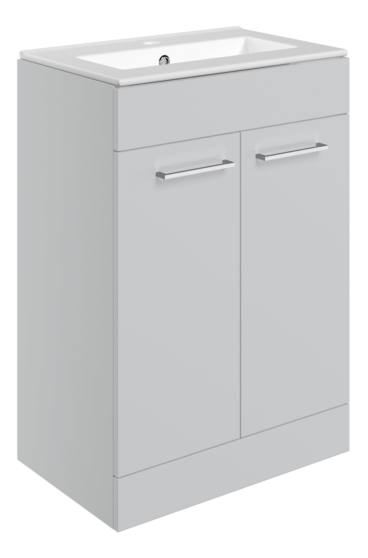 Volga 610mm Floor Standing 2 Door Basin Unit & 1TH Thin Edge Basin - Grey Gloss