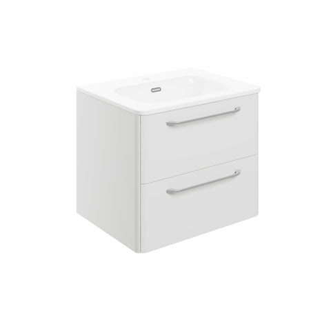 Gannel 610mm 2 Drawer Wall Unit & Basin - White Gloss
