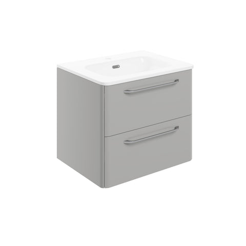 Gannel 610mm 2 Drawer Wall Unit & Basin - Grey Gloss