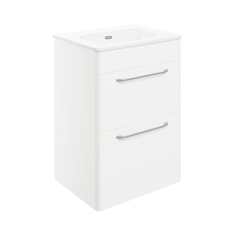 Gannel 610mm 2 Drawer Floor Unit & Basin - White Gloss