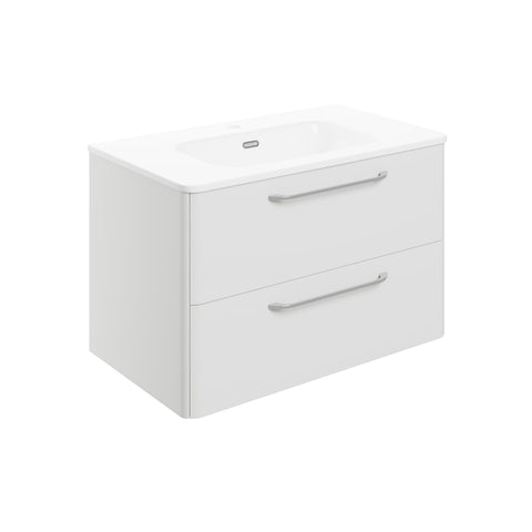 Gannel 810mm 2 Drawer Wall Unit & Basin - White Gloss