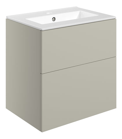 Stour 610mm Wall Hung 2 Drawer Basin Unit & 1TH Basin - Matt Latte
