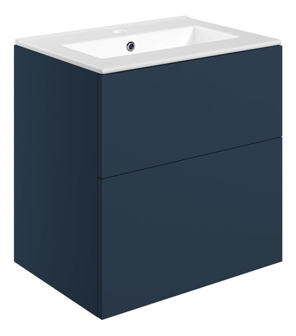 Stour 610mm Wall Hung 2 Drawer Basin Unit & 1TH Basin - Matt Deep Blue