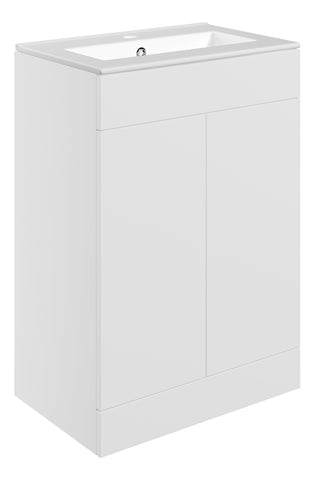 Stour 610mm Floor Standing 2 Door Basin Unit & 1TH Basin - Matt White