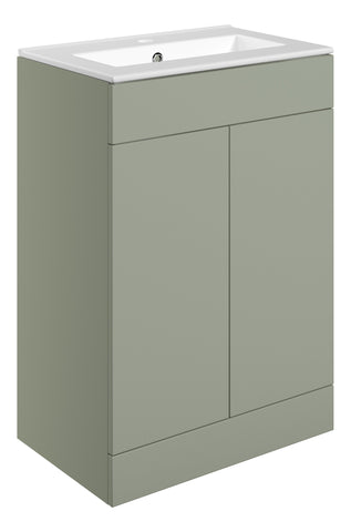 Stour 610mm Floor Standing 2 Door Basin Unit & 1TH Basin - Matt Olive Green