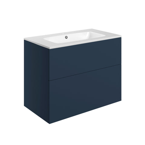 Stour 815mm Wall Hung 2 Drawer Basin Unit & 1TH Basin - Matt Deep Blue