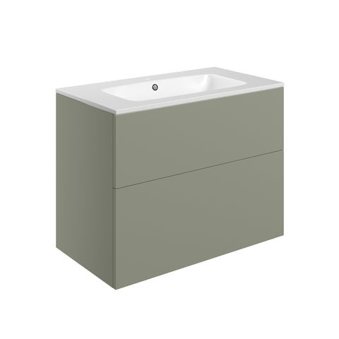 Stour 815mm Wall Hung 2 Drawer Basin Unit & 1TH Basin - Matt Olive Green