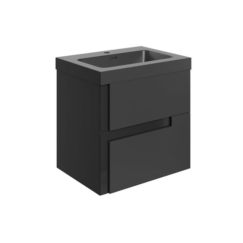 Distinct 605mm Wall Hung 2 Drawer Basin Unit & 1TH Co-ordinating Basin - Matt Black & Glass