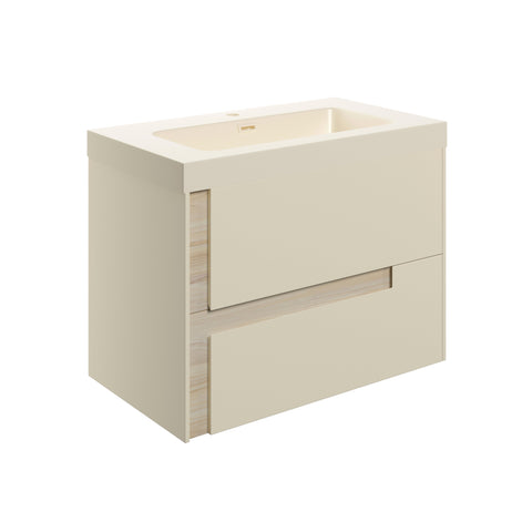 Distinct 805mm Wall Hung 2 Drawer Basin Unit & 1TH Co-ordinating Basin - Matt Cotton & Oak Effect