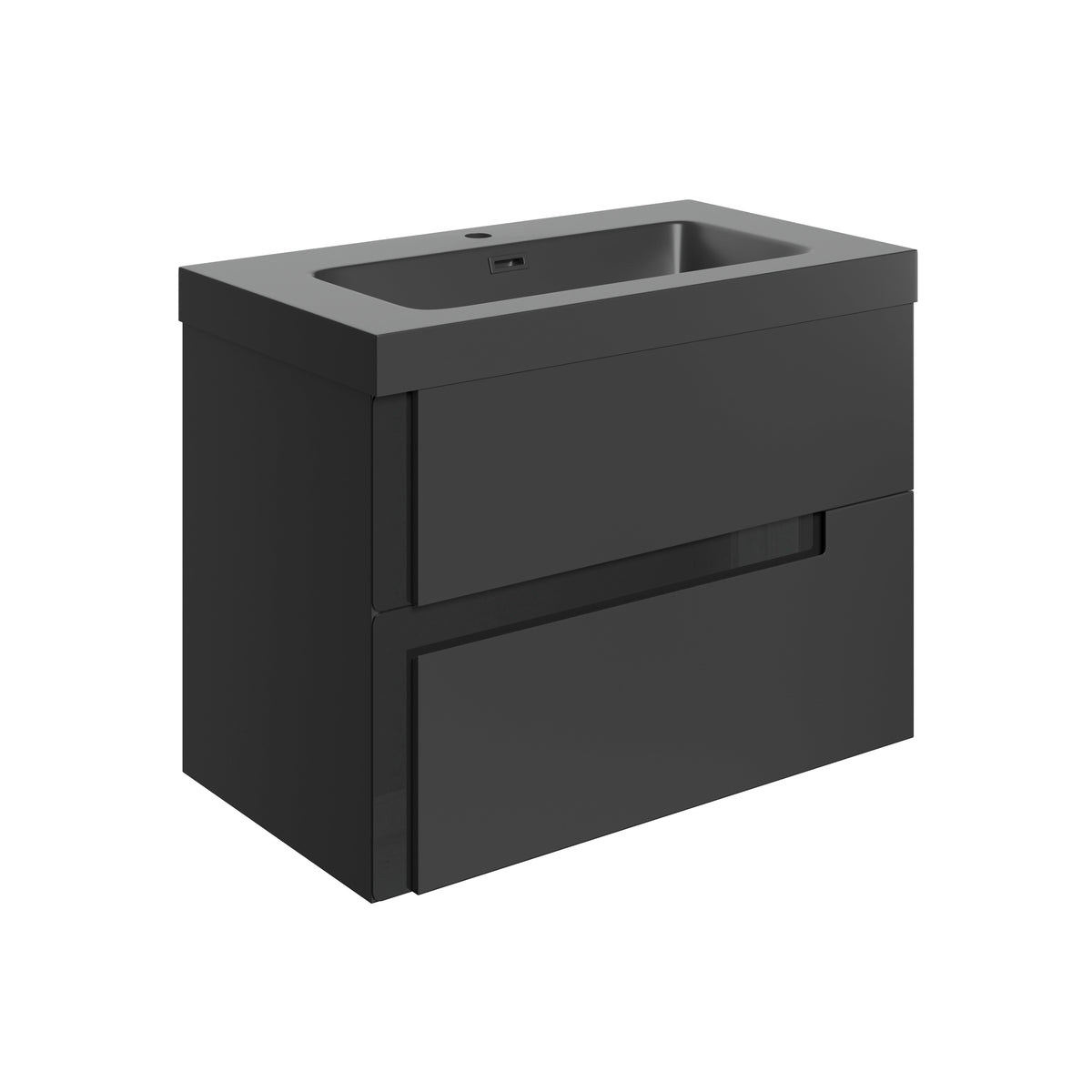 Distinct 805mm Wall Hung 2 Drawer Basin Unit & 1TH Co-ordinating Basin - Matt Black & Glass