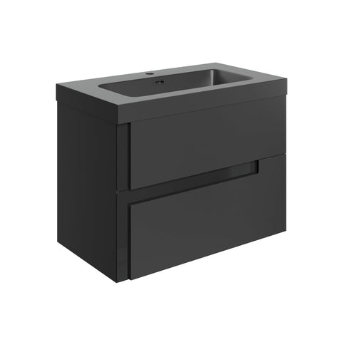 Distinct 805mm Wall Hung 2 Drawer Basin Unit & 1TH Co-ordinating Basin - Matt Black & Glass