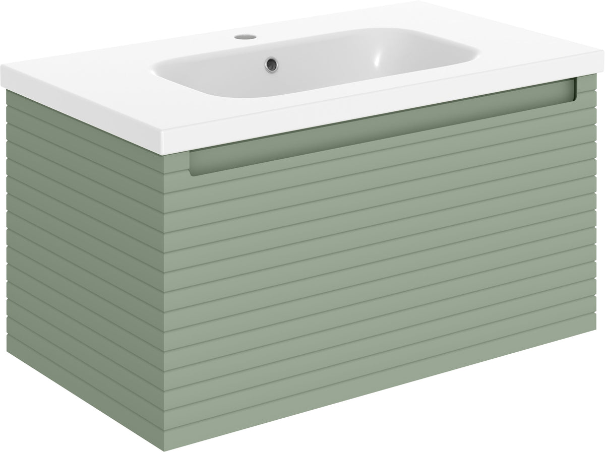 Orient 815mm Wall Hung 1 Drawer Basin Unit & 1TH Basin - Matt Willow Green