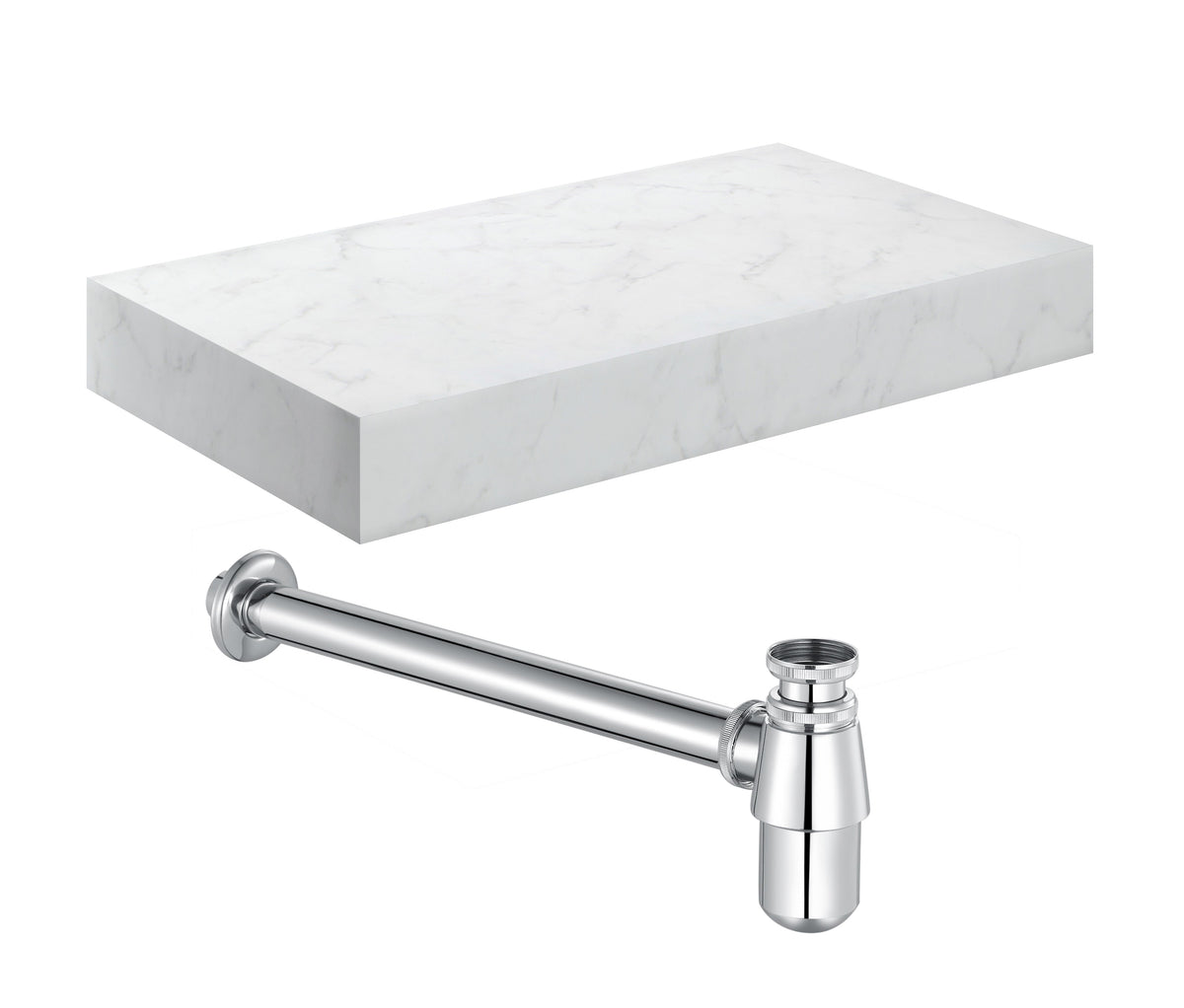 Character 800mm Wall Hung White Marble Basin Shelf & Chrome Bottle Trap