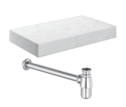 Character 800mm Wall Hung White Marble Basin Shelf & Chrome Bottle Trap