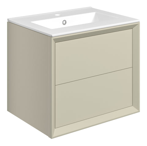 Press 610mm Wall Hung 2 Drawer Basin Unit & 1TH Thin Edge Basin - Matt Cotton